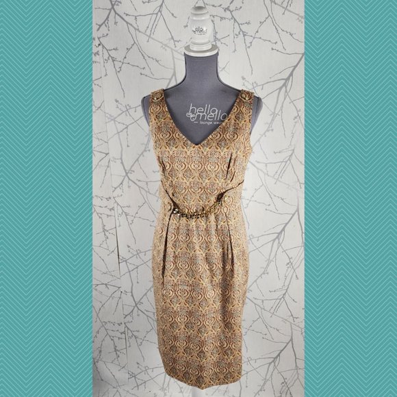 Etcetera Paisley Brocade Golden Chainlink Sheath Dress - Picture 1 of 6